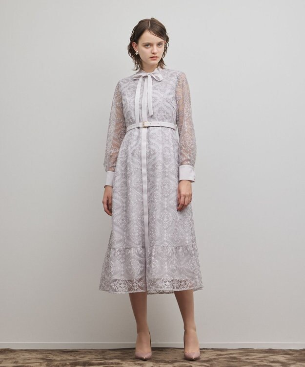 GRACE CONTINENTAL オーナメント刺繍フレアワンピース ラベンダー