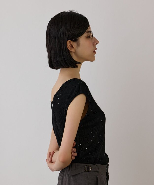 GRACE CONTINENTAL スパンコールリブトップ ブラック