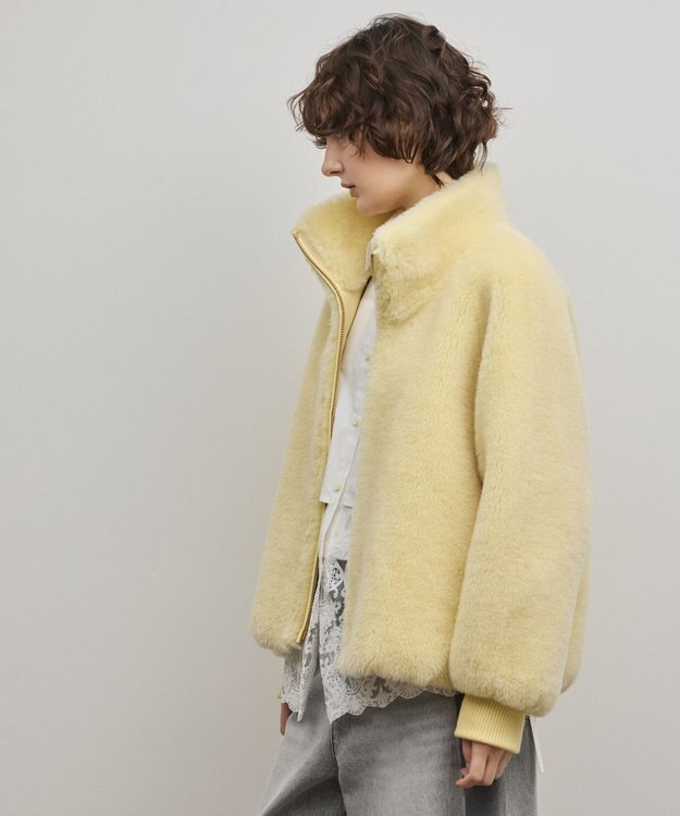 GRACE CONTINENTAL ウールボアスタンドカラージャケット イエロー