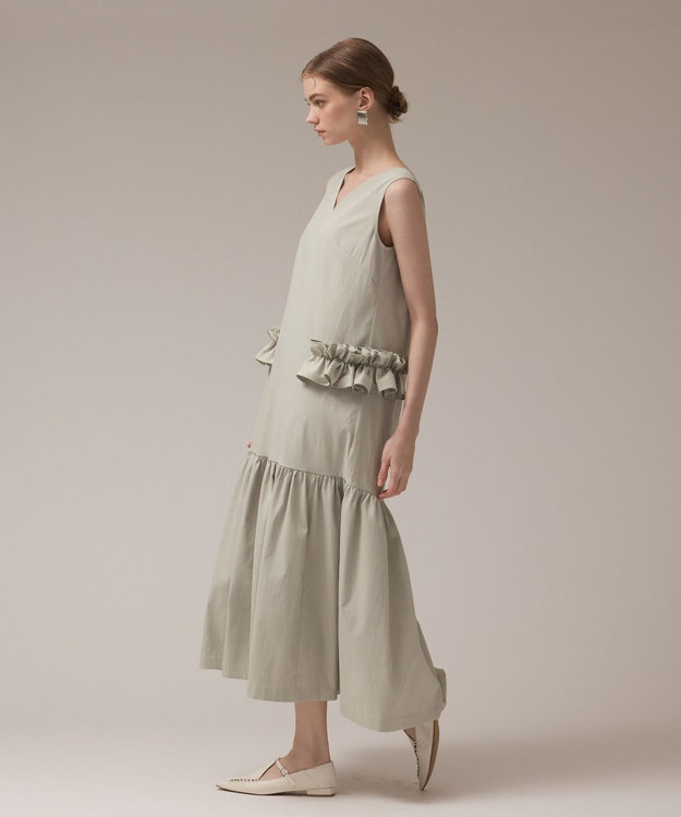 GRACE CONTINENTAL サイドフリルタフタワンピース ライトグリーン