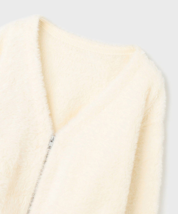 GRACE CONTINENTAL フェザーzipニットカーディガン ホワイト