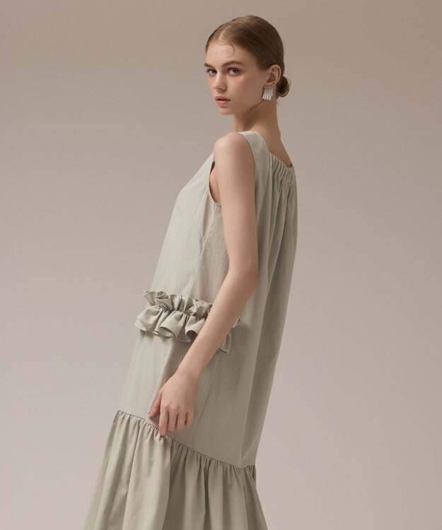GRACE CONTINENTAL サイドフリルタフタワンピース ライトグリーン