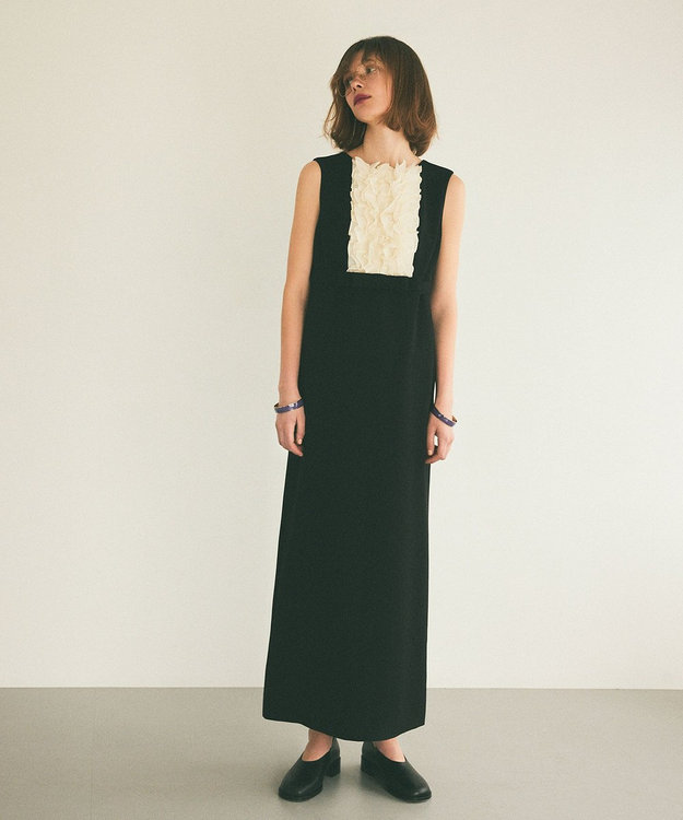 GRACE CONTINENTAL シアーラッフルロングドレス ブラック