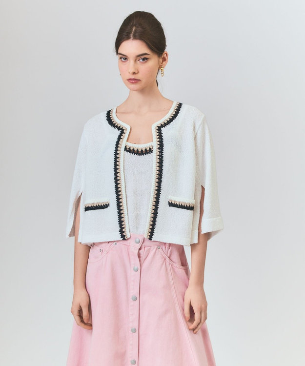 GRACE CONTINENTAL ツイーディーニットカーディガン ホワイト