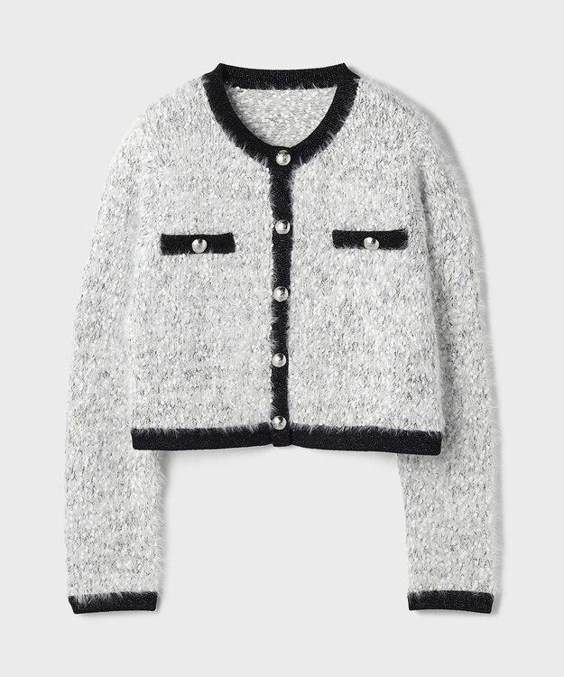 GRACE CONTINENTAL ノーカラーフェザーニットカーディガン バイカラー