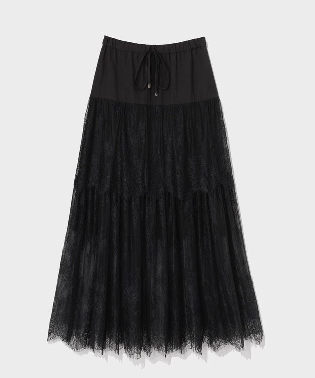 GRACE CONTINENTAL レース切替ティアードスカート ブラック