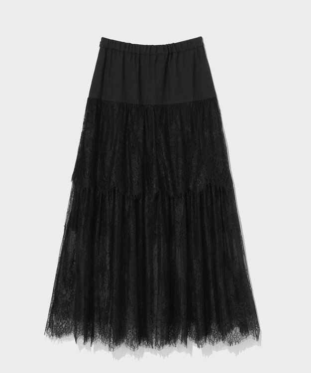 GRACE CONTINENTAL レース切替ティアードスカート ブラック