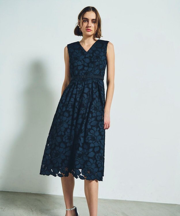 GRACE CONTINENTAL ローズレースドレス ネイビー