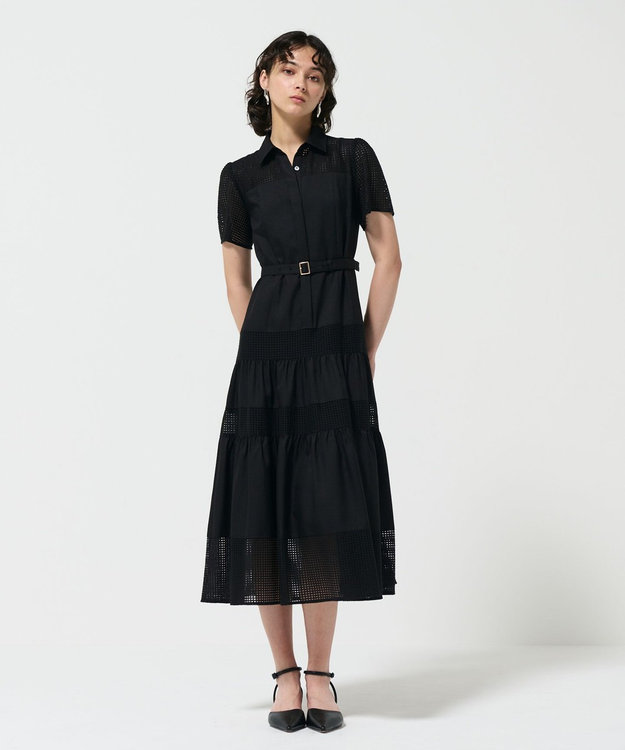 GRACE CONTINENTAL メッシュコンビシャツワンピース ブラック