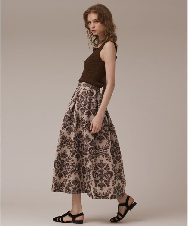 GRACE CONTINENTAL ダマスクジャガードタックスカート ブラウン