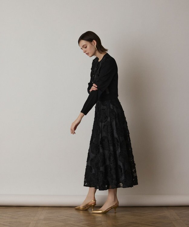 GRACE CONTINENTAL ローズ刺繍ニットカーディガン ブラック