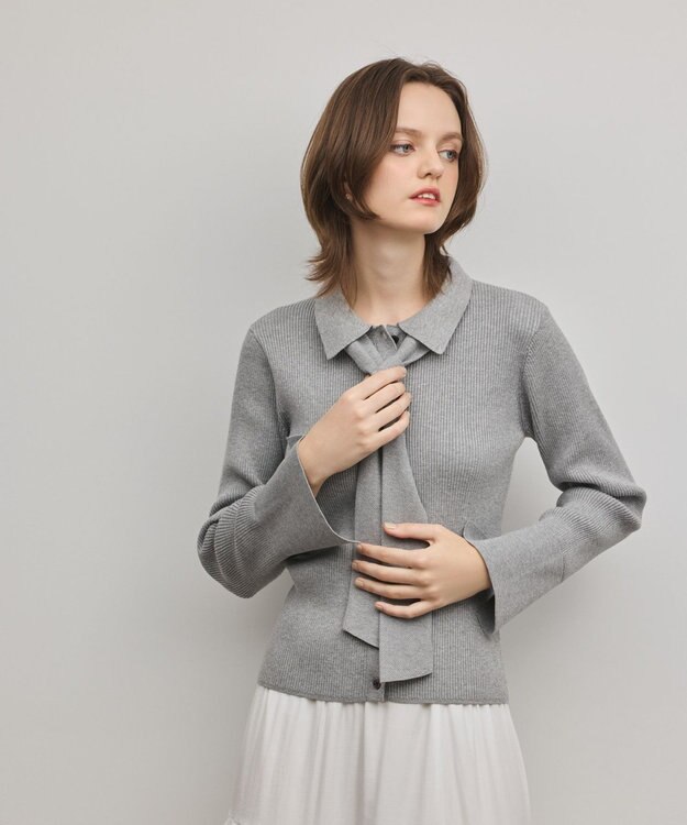 GRACE CONTINENTAL リブシャツニットトップ グレー