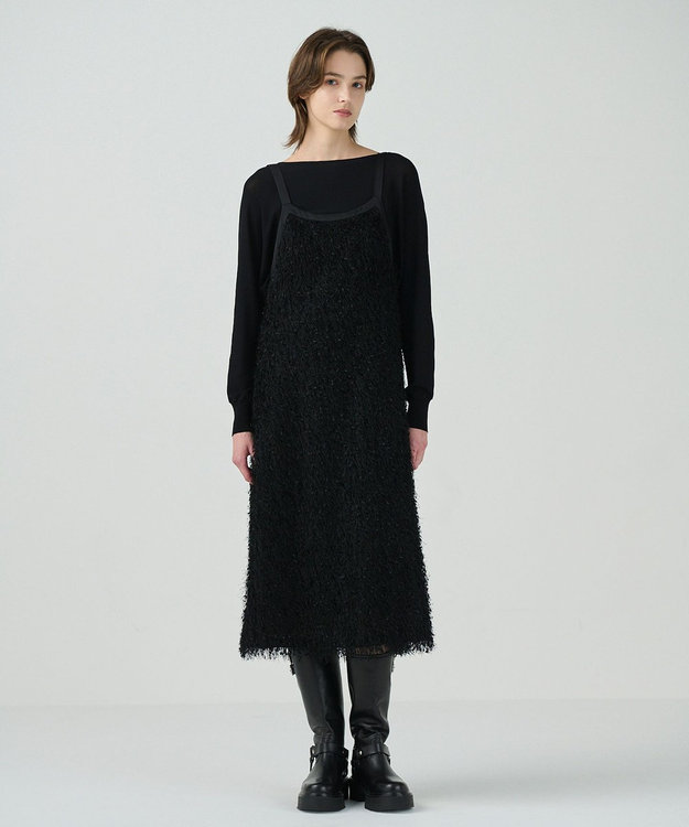 GRACE CONTINENTAL フェザーコンビキャミドレス ブラック