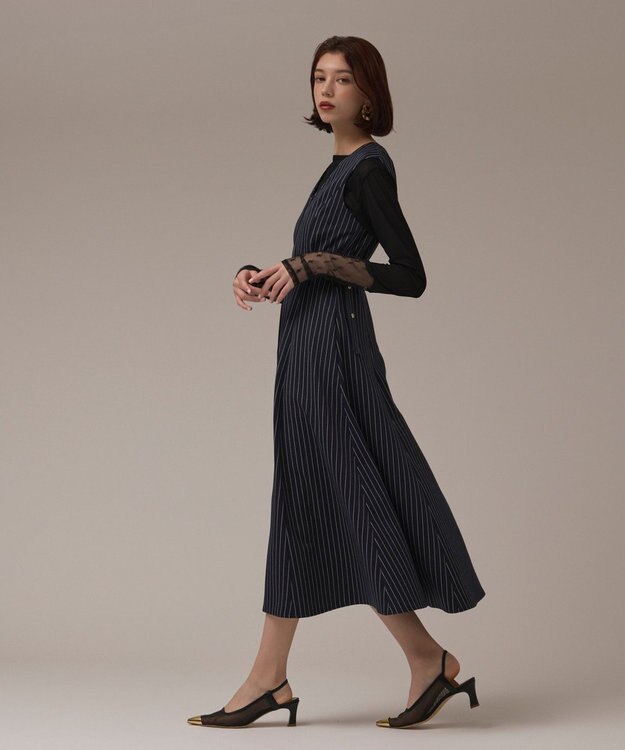 GRACE CONTINENTAL ストライプジャージワンピース ネイビー
