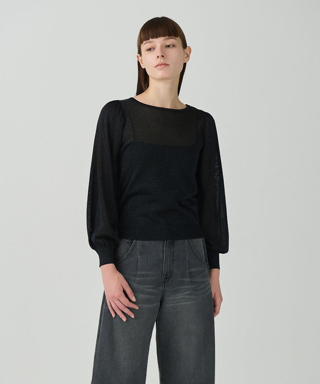 GRACE CONTINENTAL シアーラメニットトップ ブラック