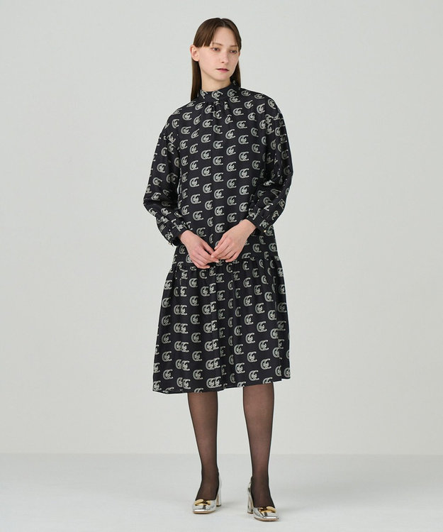 GRACE CONTINENTAL シルクモノグラムドレス ブラック
