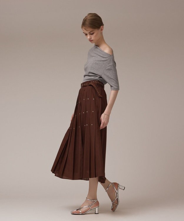 GRACE CONTINENTAL ラメリブジャージトップ グレー