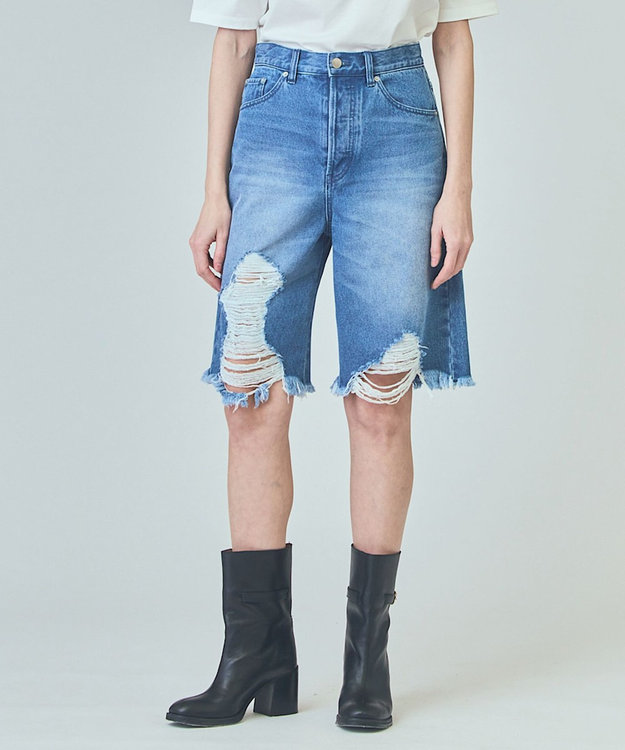 GRACE CONTINENTAL クラッシュハーフパンツ ブルー