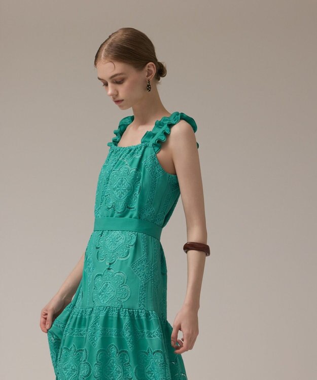 GRACE CONTINENTAL カットワーク刺繍ワンピース グリーン