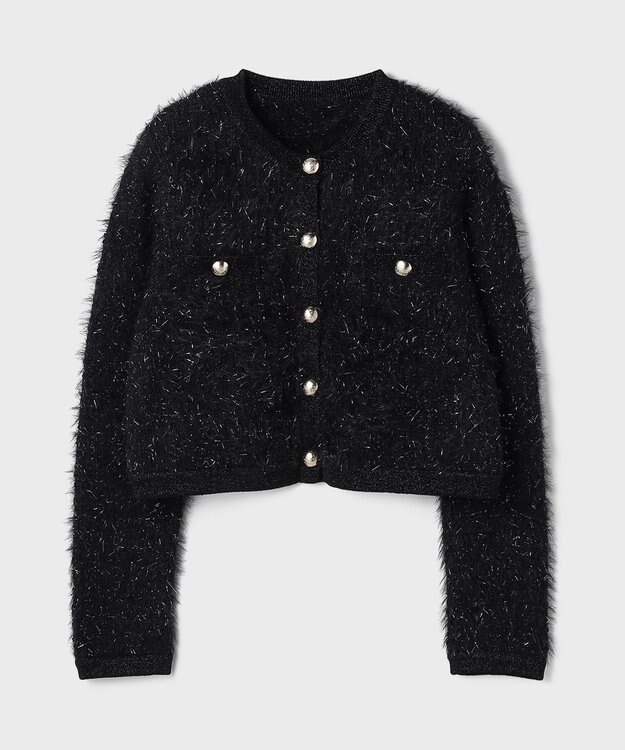 GRACE CONTINENTAL ノーカラーフェザーニットカーディガン ブラック