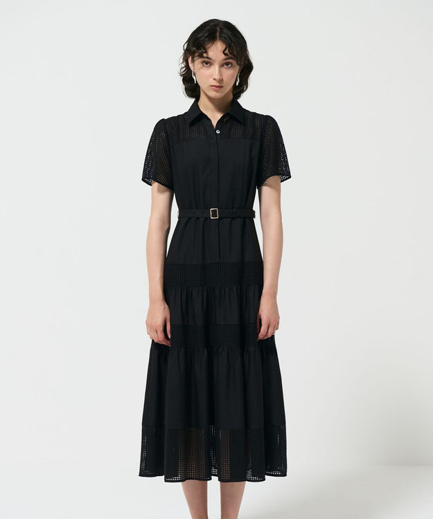 GRACE CONTINENTAL メッシュコンビシャツワンピース ブラック