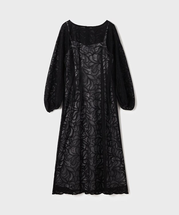 GRACE CONTINENTAL ペイズリーフラワー刺繍ワンピース ブラック