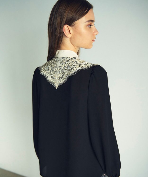 GRACE CONTINENTAL バイカラーレースブラウス ブラック