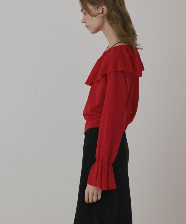 GRACE CONTINENTAL フリルニットカーディガン レッド