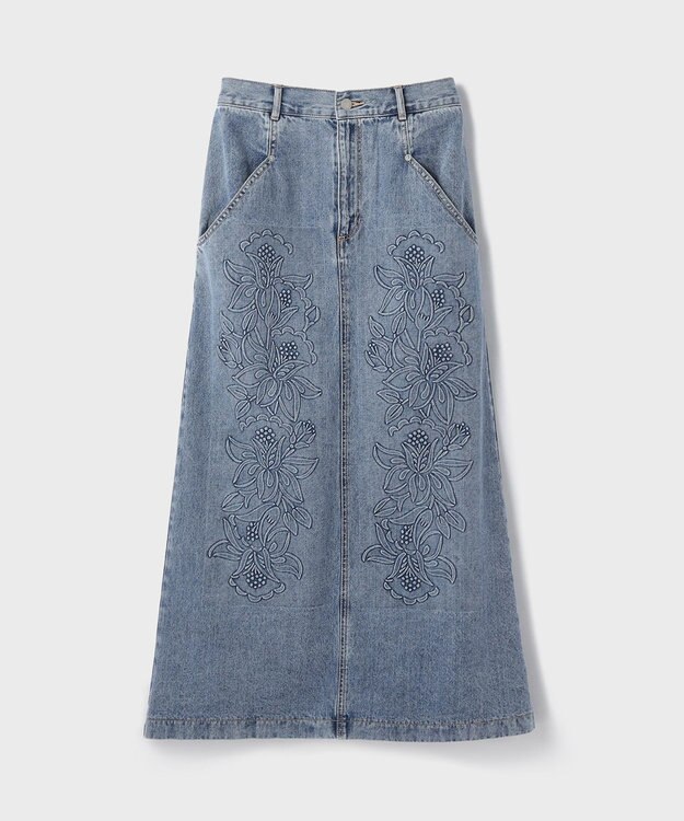 GRACE CONTINENTAL エンボスデニムスカート ブルー