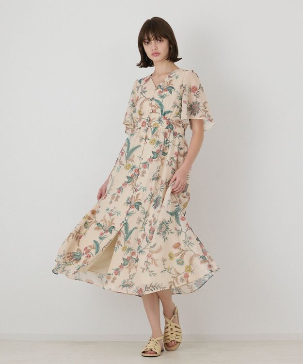 GRACE CONTINENTAL シノワズリプリントワンピース ベージュ