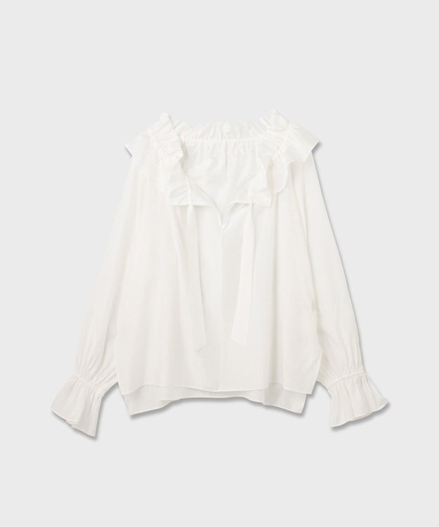 GRACE CONTINENTAL フリルカラーシアーカフタンブラウス ホワイト