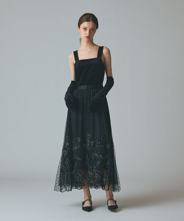 GRACE CONTINENTAL ドットフラワーembドレス ブラック