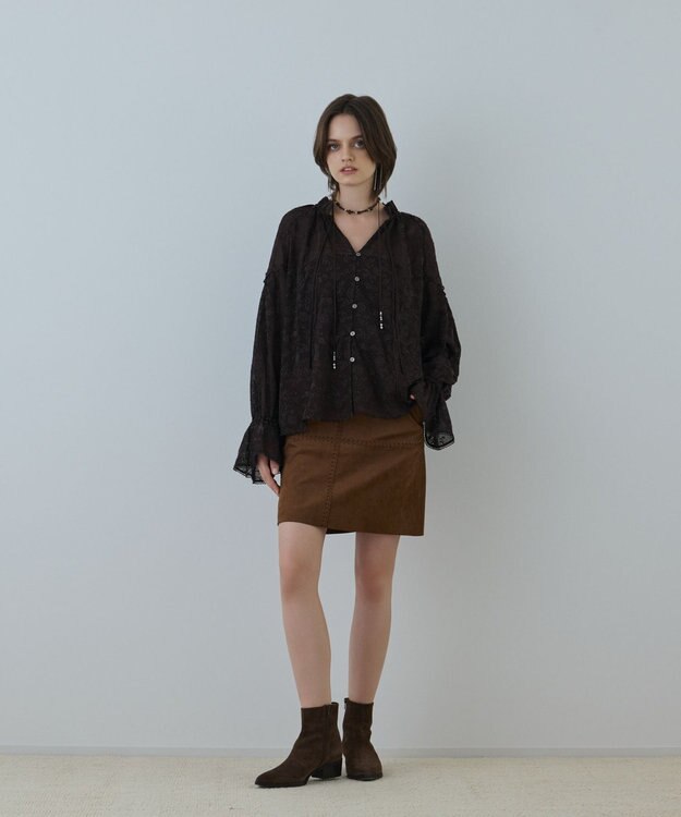 GRACE CONTINENTAL パッチワークミニスカート キャメル