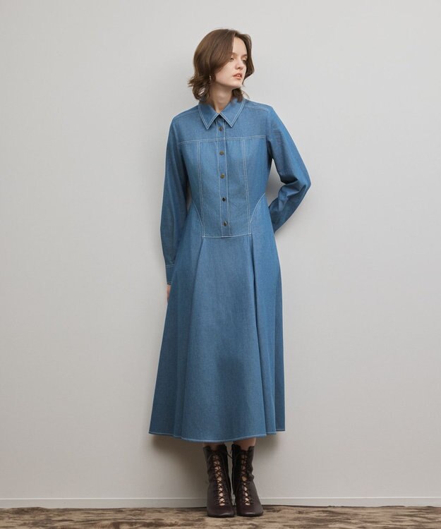 GRACE CONTINENTAL シャツフレアワンピース ブルー