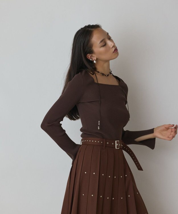 GRACE CONTINENTAL ハイゲージリブニットトップ ブラウン