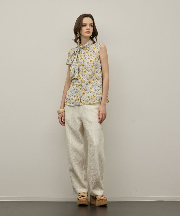 GRACE CONTINENTAL シアーフラワープリントジャガードブラウス イエロー