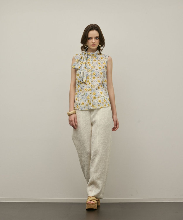 GRACE CONTINENTAL シアーフラワープリントジャガードブラウス イエロー