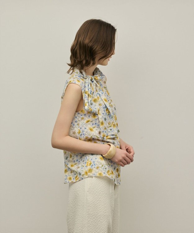 GRACE CONTINENTAL シアーフラワープリントジャガードブラウス イエロー