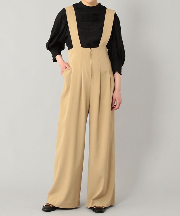 GRACE CONTINENTAL ウエストタックサロペット ベージュ