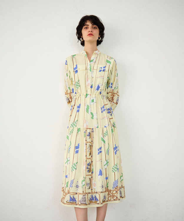 GRACE CONTINENTAL セーラープリントワンピース イエロー