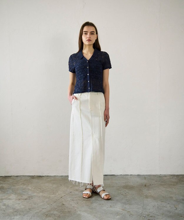 GRACE CONTINENTAL レースカットスキッパートップ ネイビー