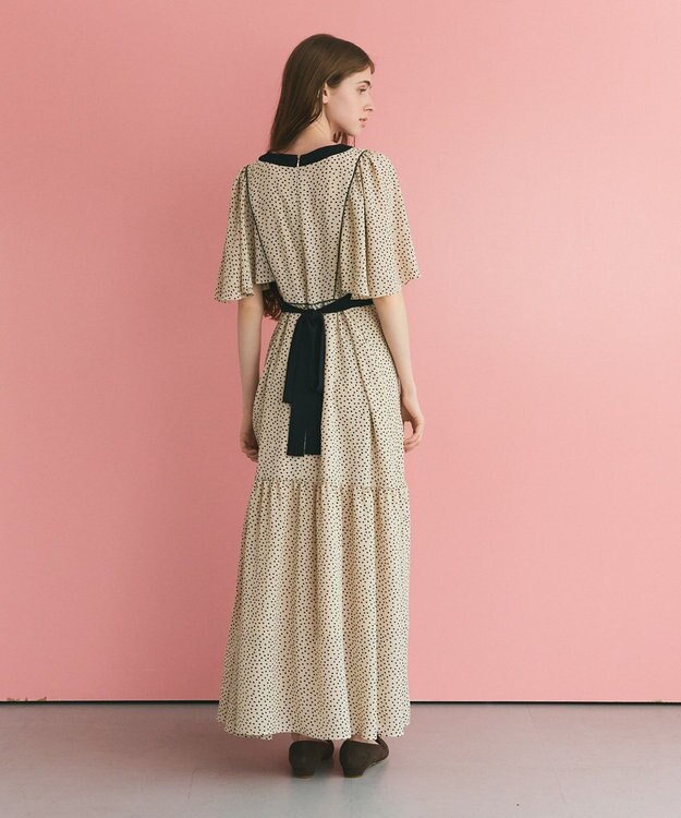 GRACE CONTINENTAL ドットフレアスリーブマキシ ベージュ