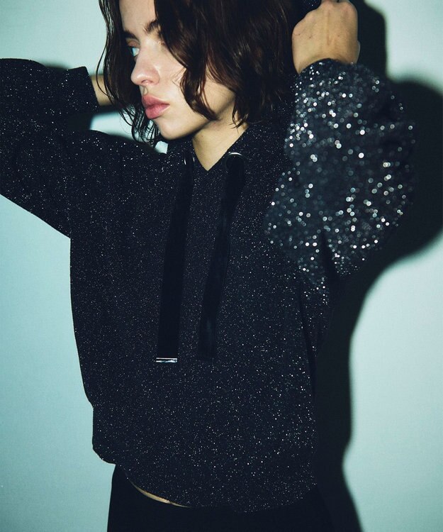 GRACE CONTINENTAL ラメニットパーカー ブラック