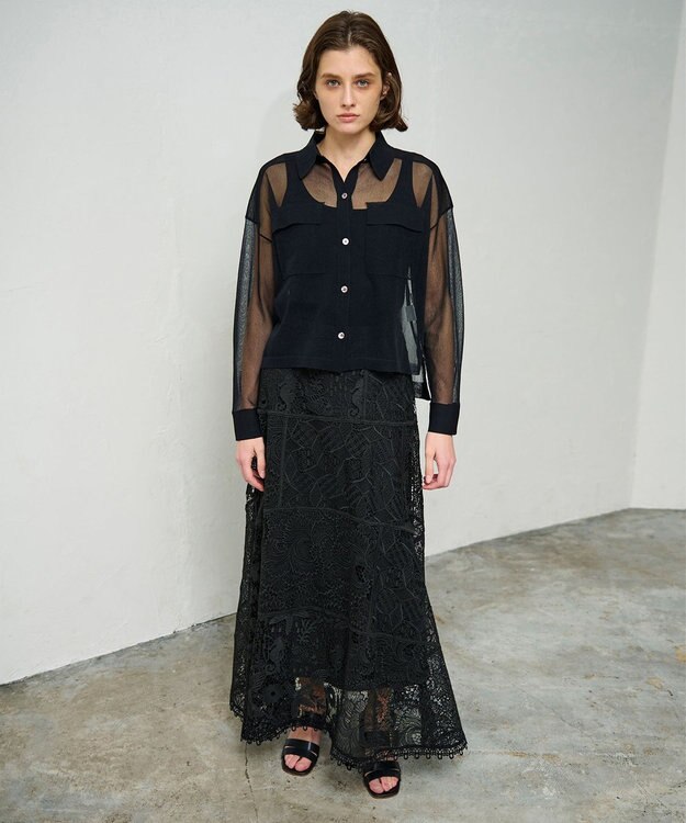 GRACE CONTINENTAL ケミカルレースパッチワークスカート ブラック