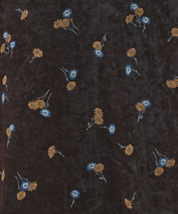 GRACE CONTINENTAL 刺繍レイヤードベロアスカート ブルー