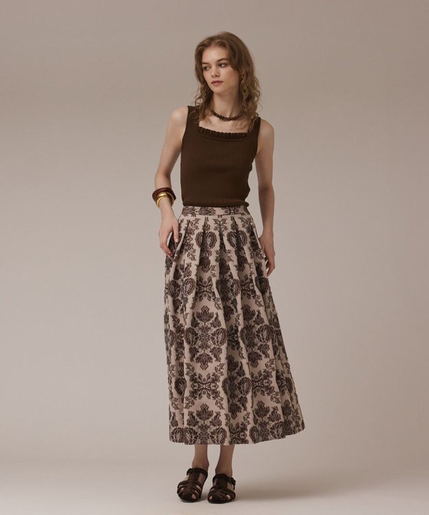 GRACE CONTINENTAL ダマスクジャガードタックスカート ブラウン