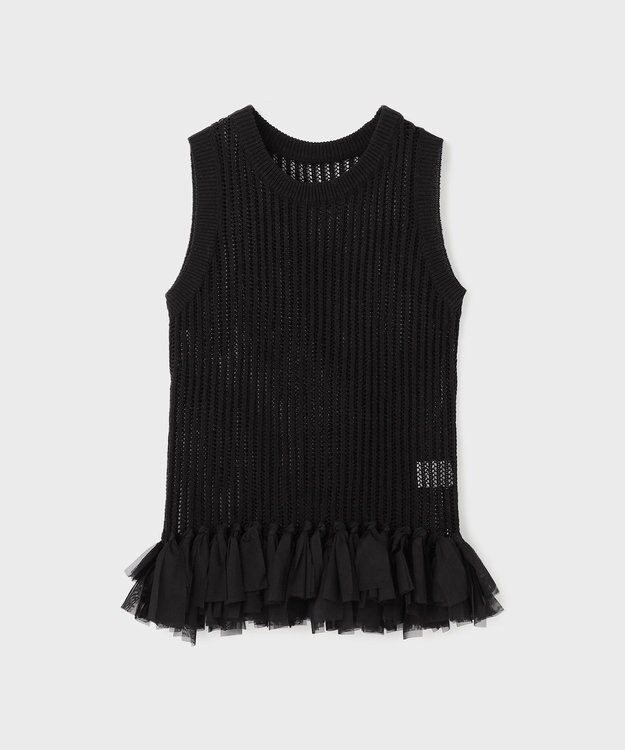 GRACE CONTINENTAL チュールフリンジニットトップ ブラック