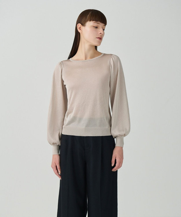 GRACE CONTINENTAL シアーラメニットトップ ベージュ