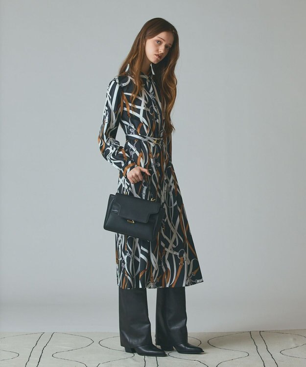 GRACE CONTINENTAL ベルトプリントシャツドレス ブラック