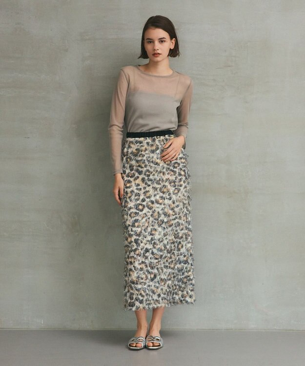 GRACE CONTINENTAL フェザーレオパードスカート ベージュ